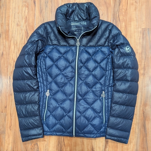 Michael Kors Quilted Packable Down Filled Jacket Blue Women's Small Full-Zip EUC - Picture 2 of 6